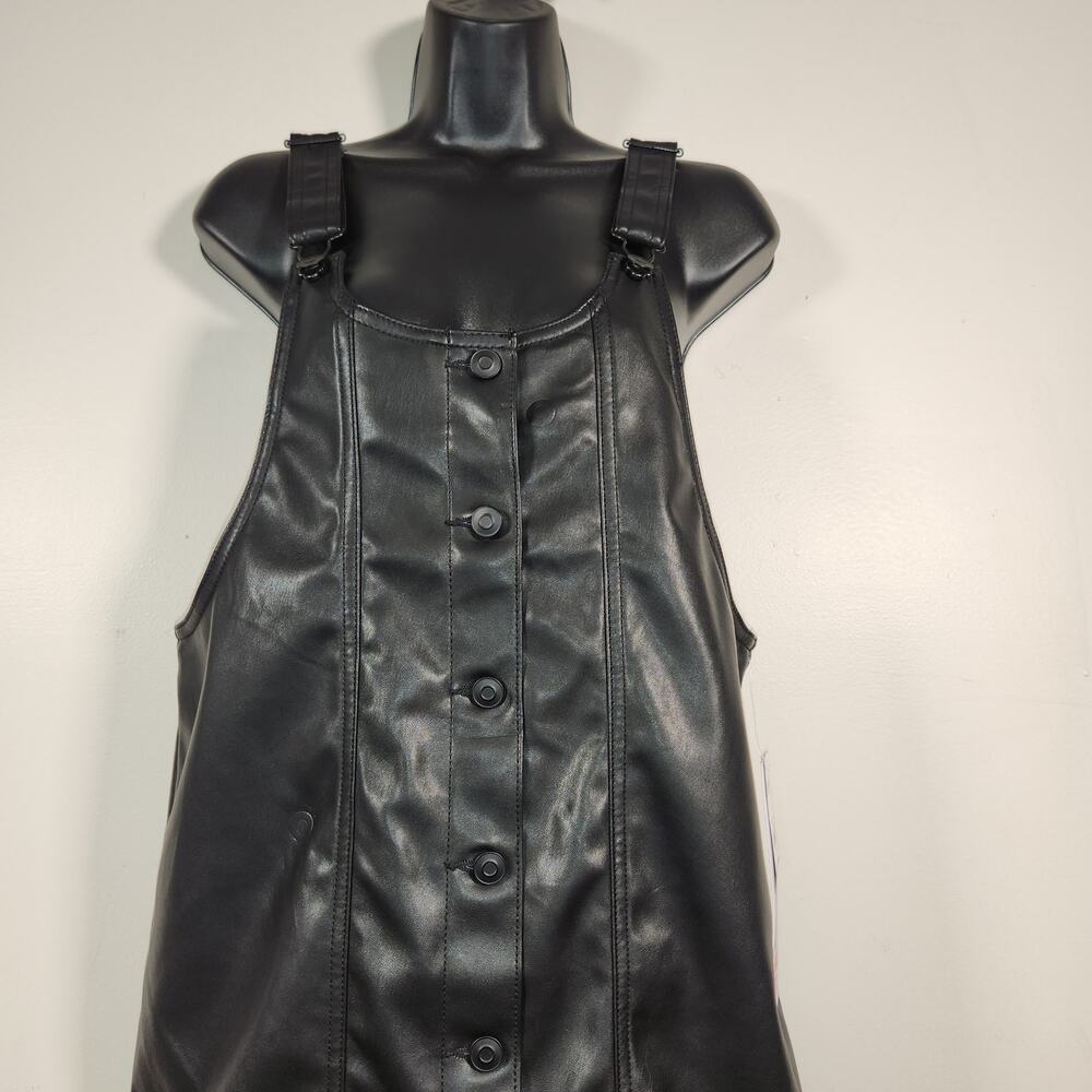 CELEBRITY PINK Pinafore Dress Jumper Womens S Black Faux Leather Goth Whimsigoth - Picture 10 of 12